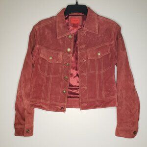 Jane Doe Collection Burgundy Red Pink 100% Leather Suede Jacket Size S 90s Y2K